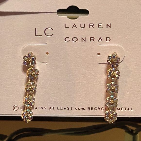 LC Lauren Conrad Crystal Flowers Drop Earrings. Brand New With Tags. - Picture 5 of 5